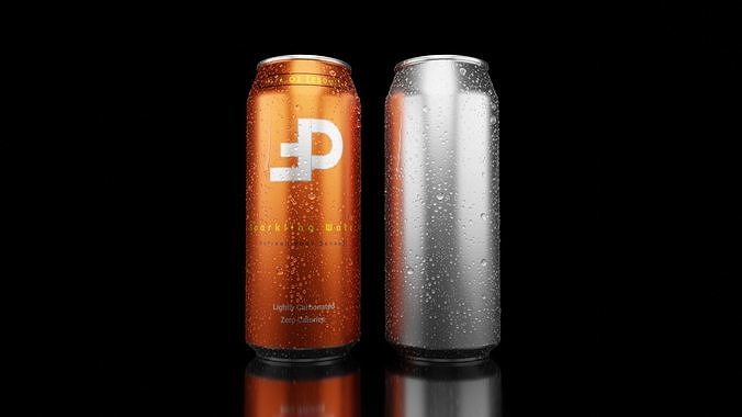 Sleek 250ml Beverage Can Open and Closed Tabs with Droplets Low-poly 3D model 4