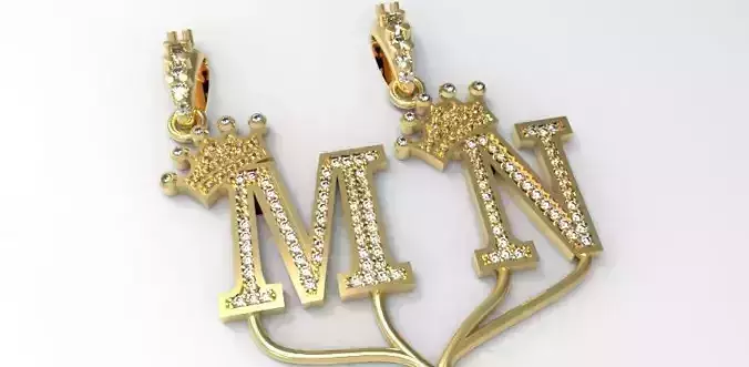 Alphabet Crown Diamond Pendant M and N