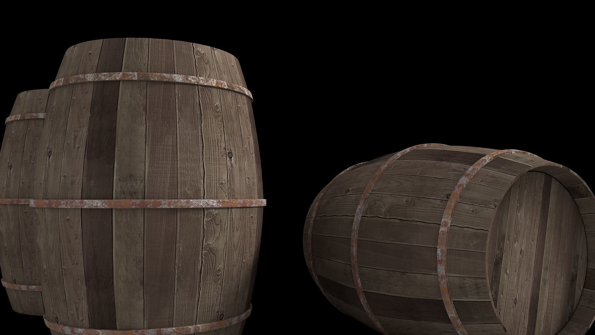 Old Wooden Barrels for Animation and Games Low-poly 3D model_3