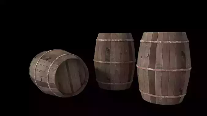 Old Wooden Barrels  for Animation and Games Low-poly 3D model