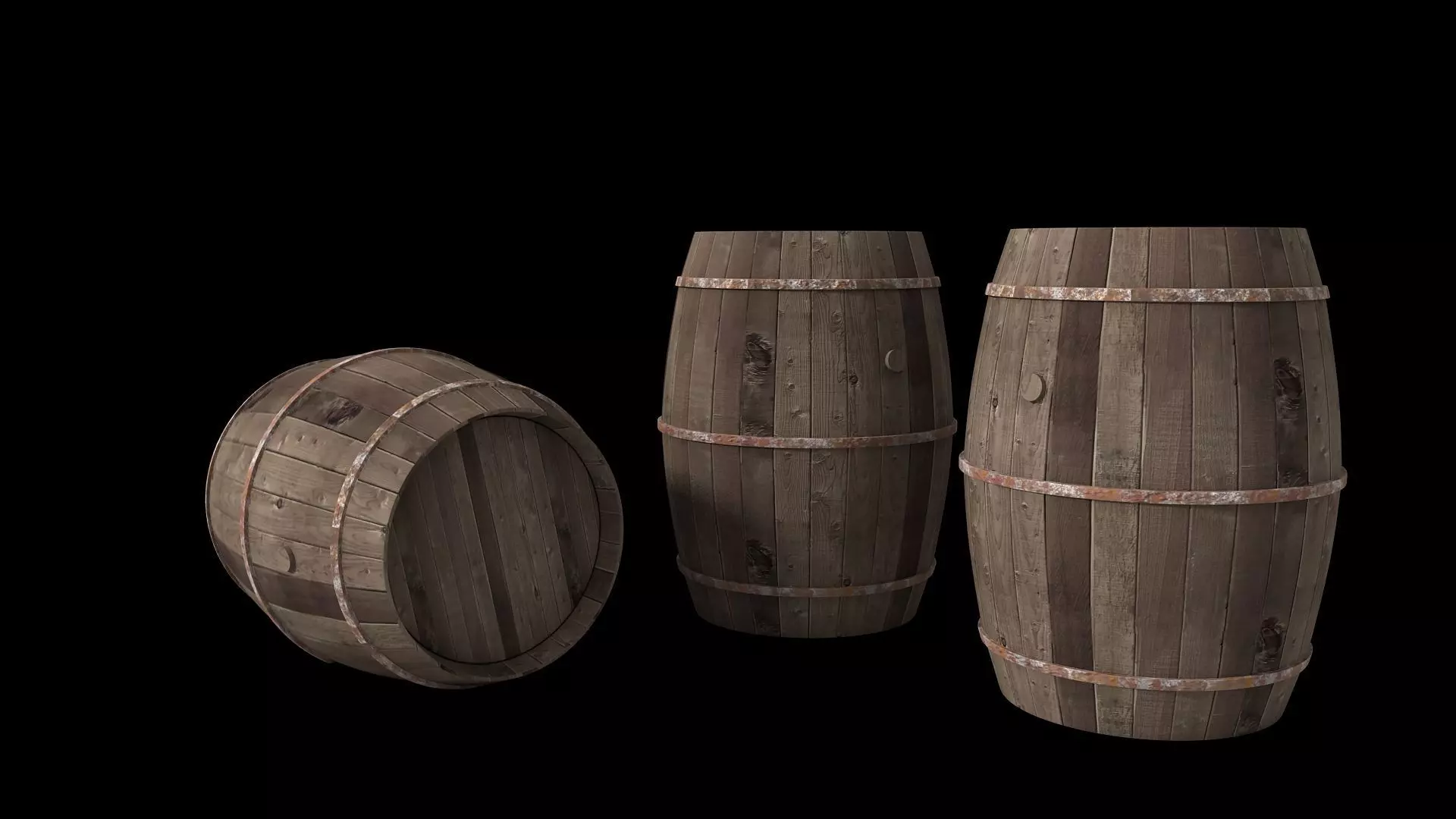 Old Wooden Barrels for Animation and Games Low-poly 3D model_0