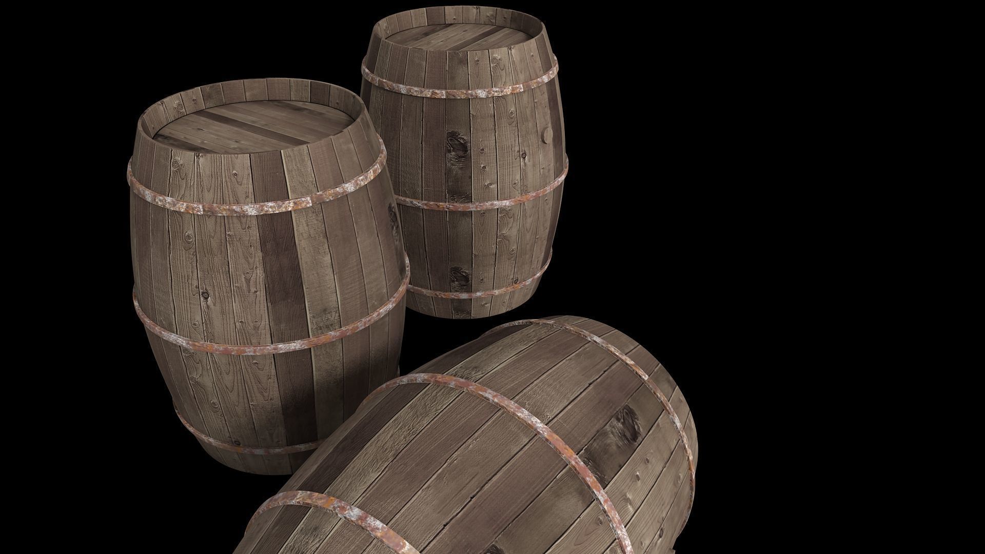 Old Wooden Barrels for Animation and Games Low-poly 3D model_4
