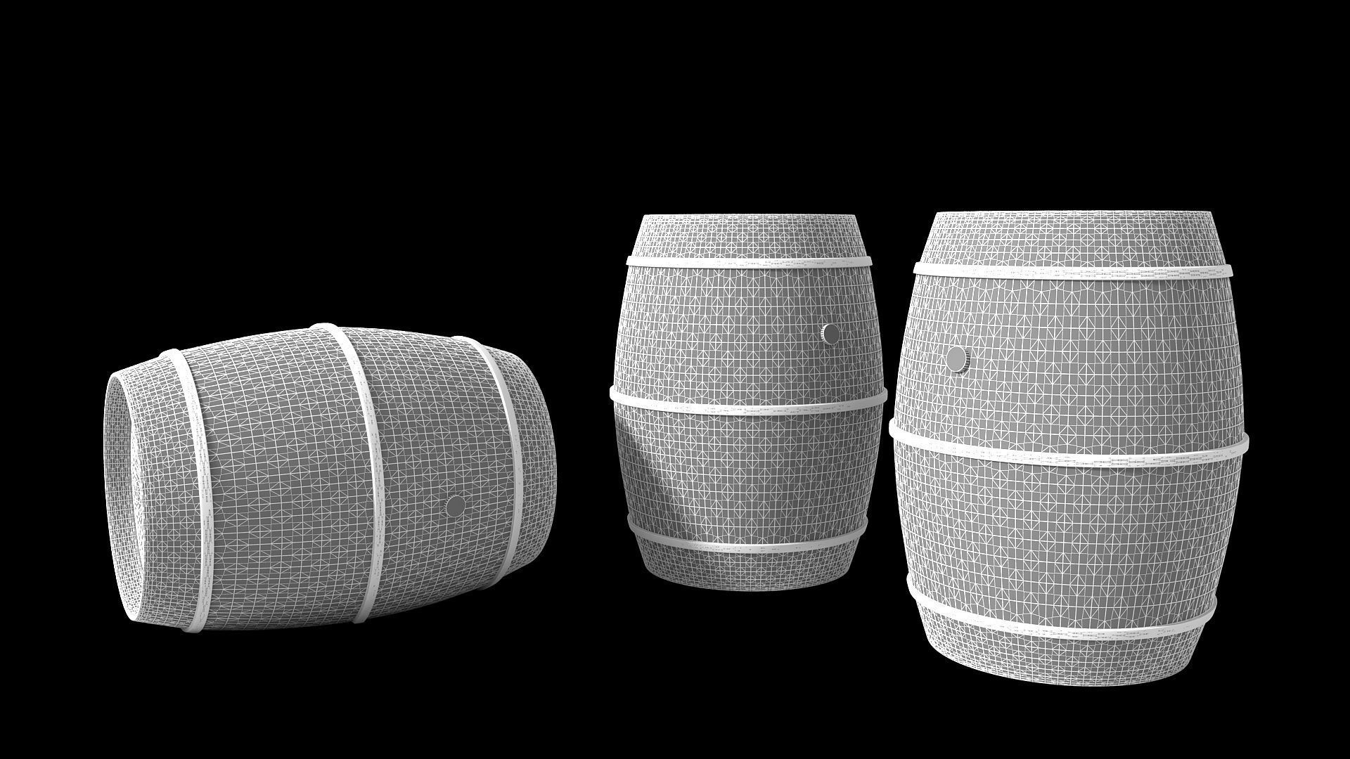 Old Wooden Barrels for Animation and Games Low-poly 3D model_6