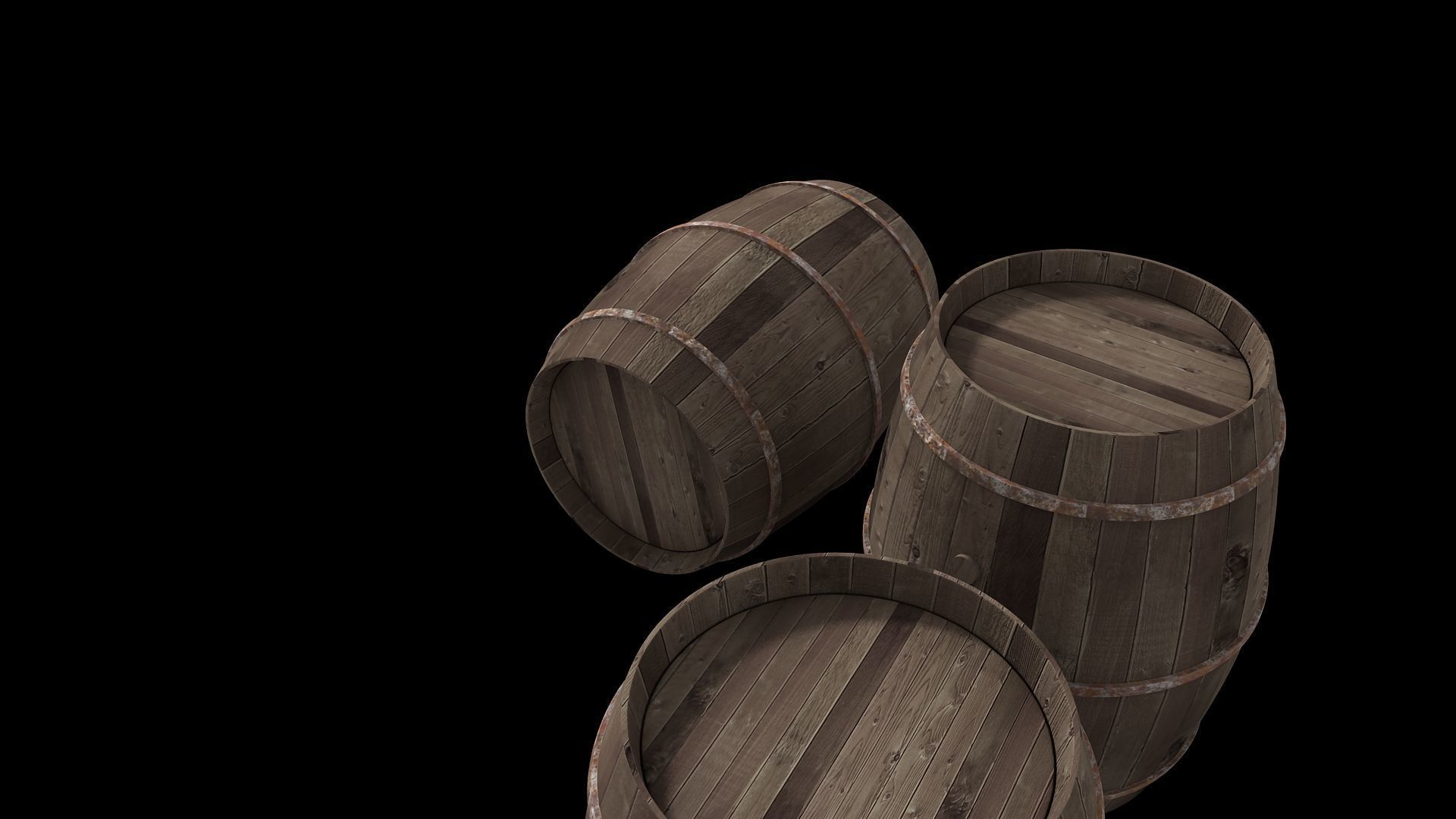 Old Wooden Barrels for Animation and Games Low-poly 3D model_5