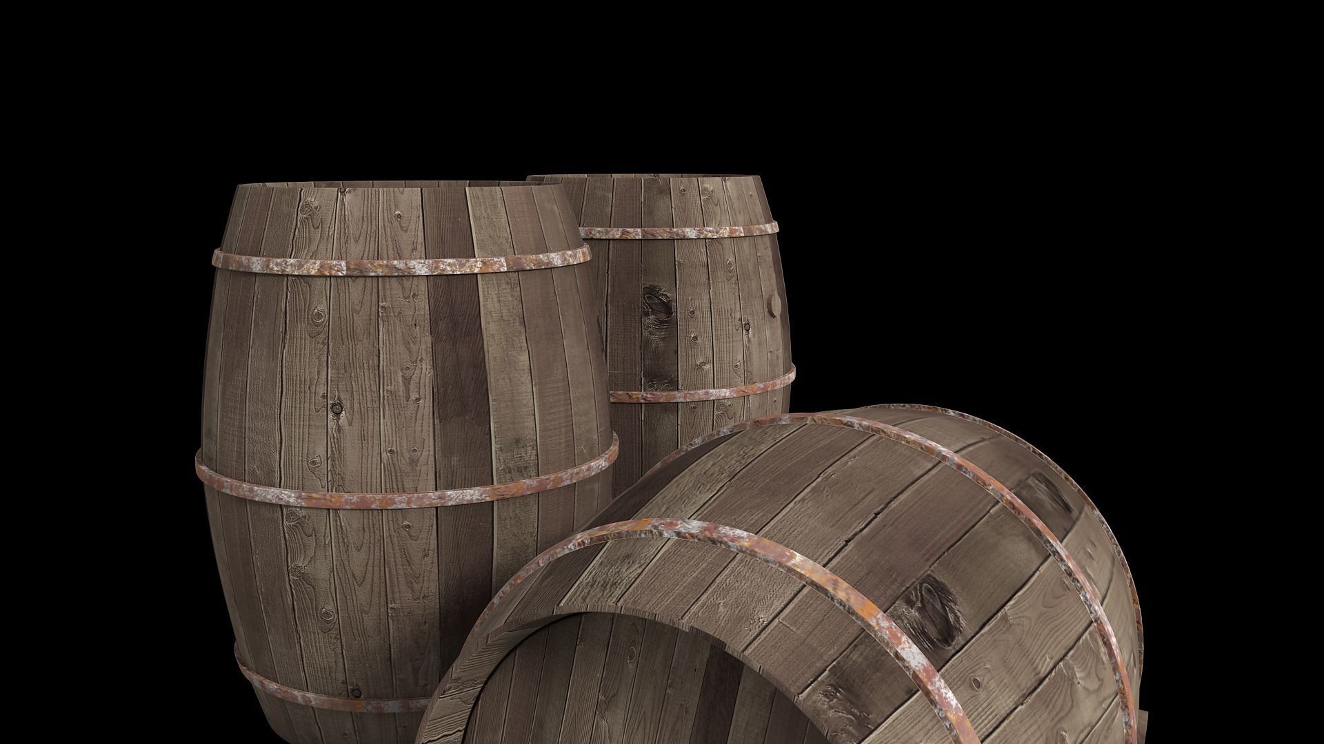 Old Wooden Barrels for Animation and Games Low-poly 3D model_2