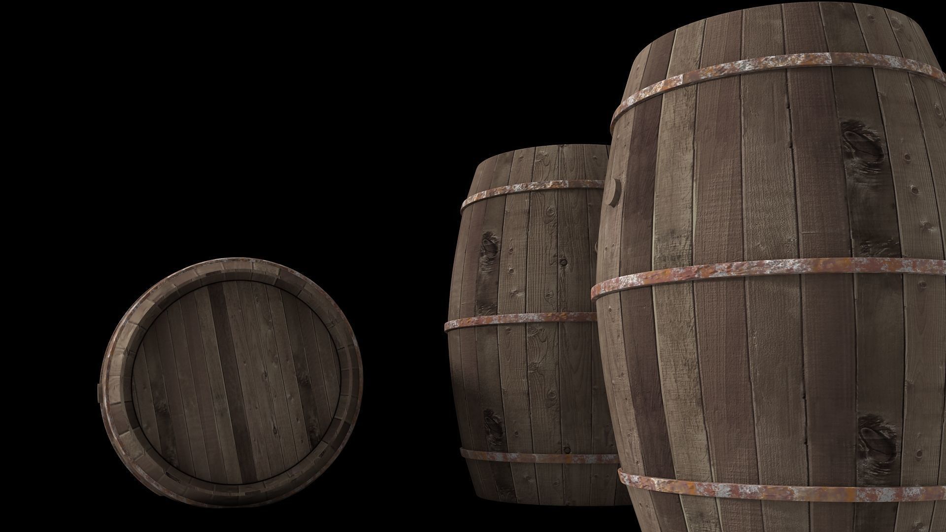 Old Wooden Barrels for Animation and Games Low-poly 3D model_1