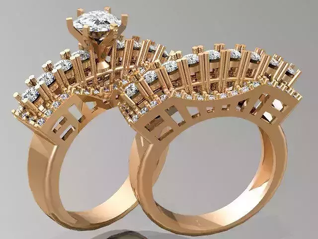diamond Luxury twin rings engagement 3dm model print 