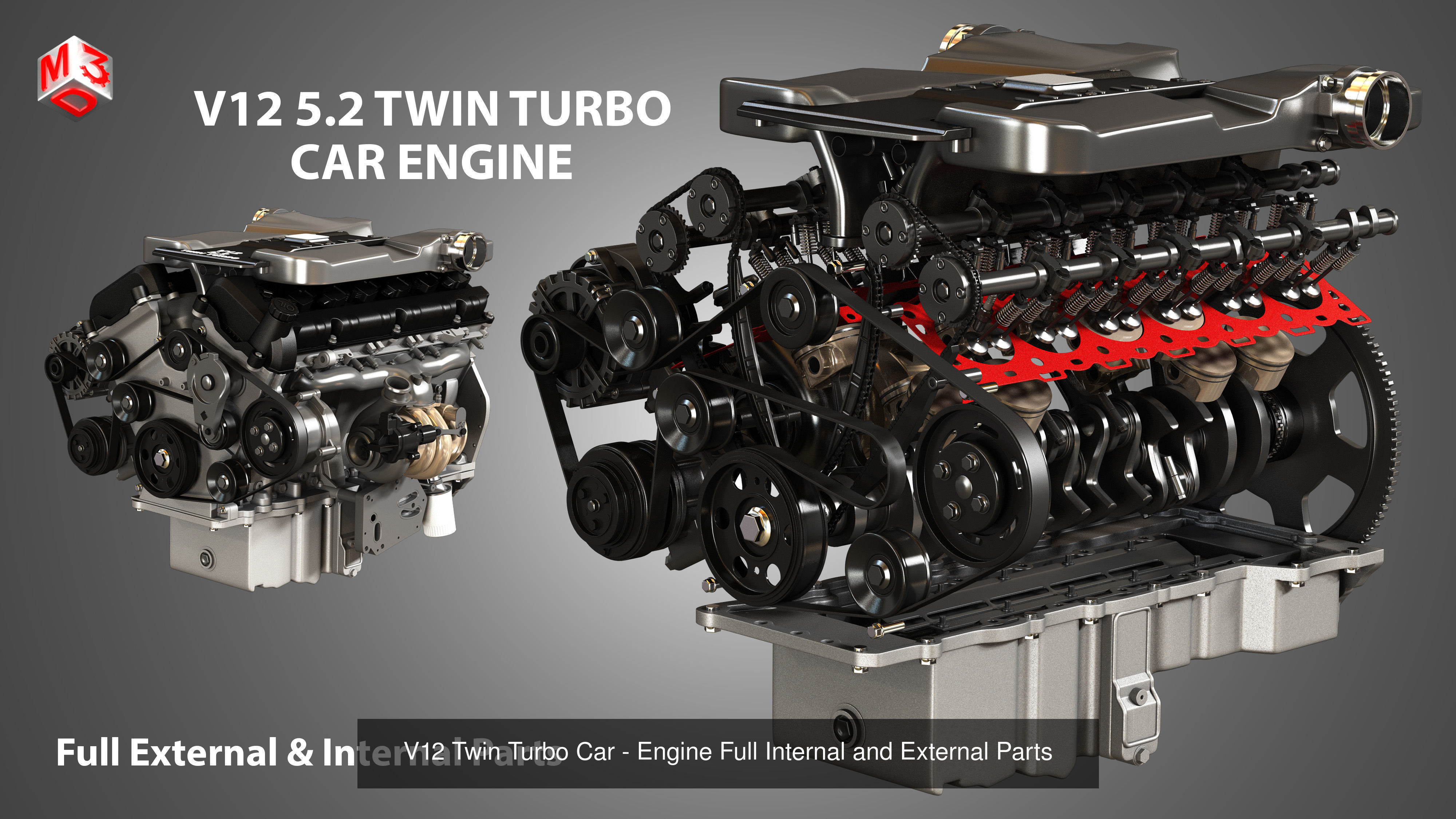 V12 Twin Turbo with Disassembled Car Engine 3D Model Collection_4