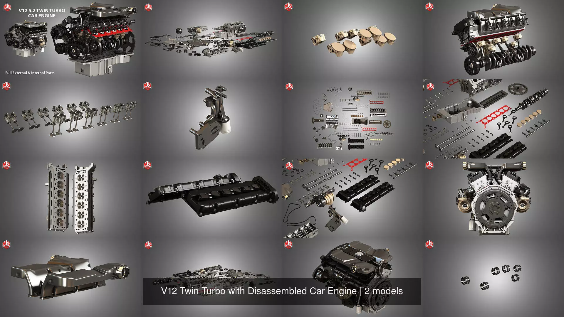 V12 Twin Turbo with Disassembled Car Engine 3D Model Collection_3