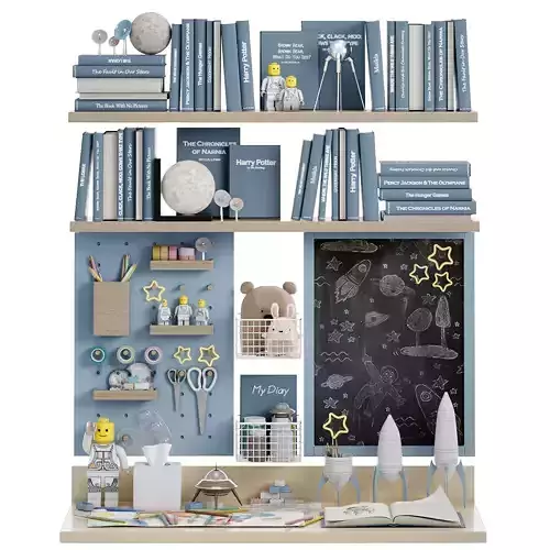 Toys wall and desk decor in a children room