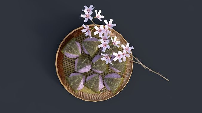 Domyoji Bambo Plate Sakura Food Low-poly 3D model 2