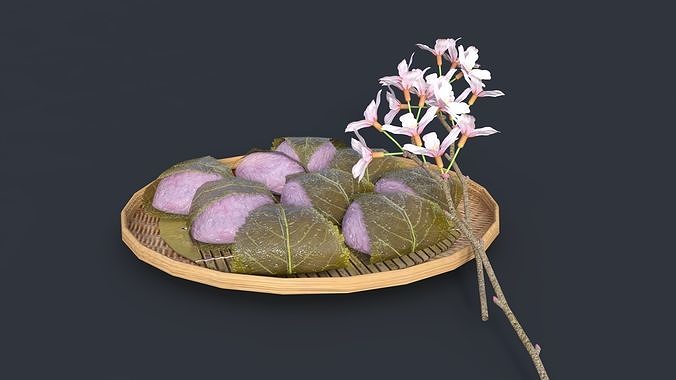 Domyoji Bambo Plate Sakura Food Low-poly 3D model 3