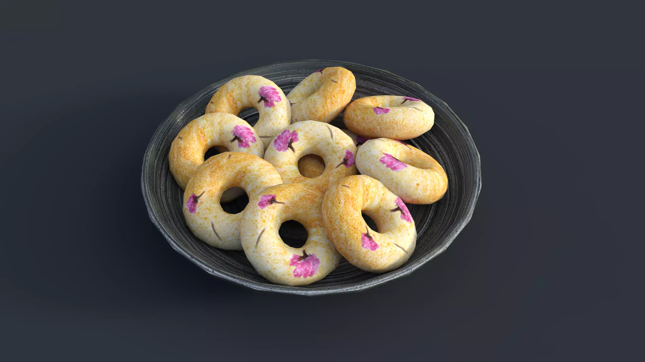 Donuts With Plate food Low-poly 3D model_0