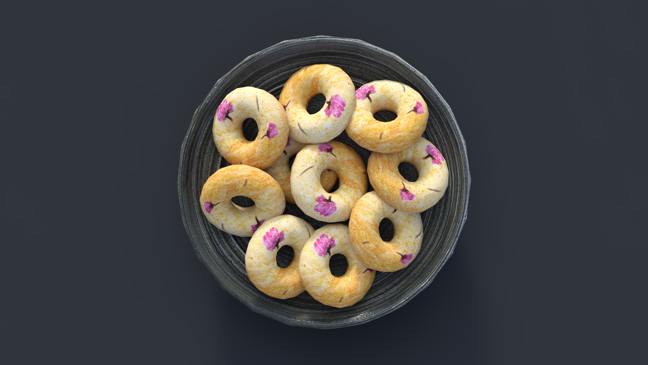 Donuts With Plate food Low-poly 3D model_1
