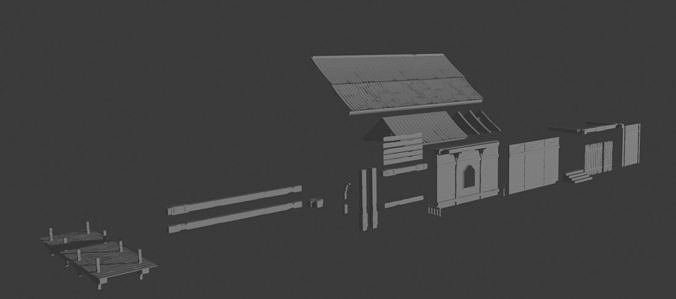 Old Village Wooden House Modular Kit Free 3D model