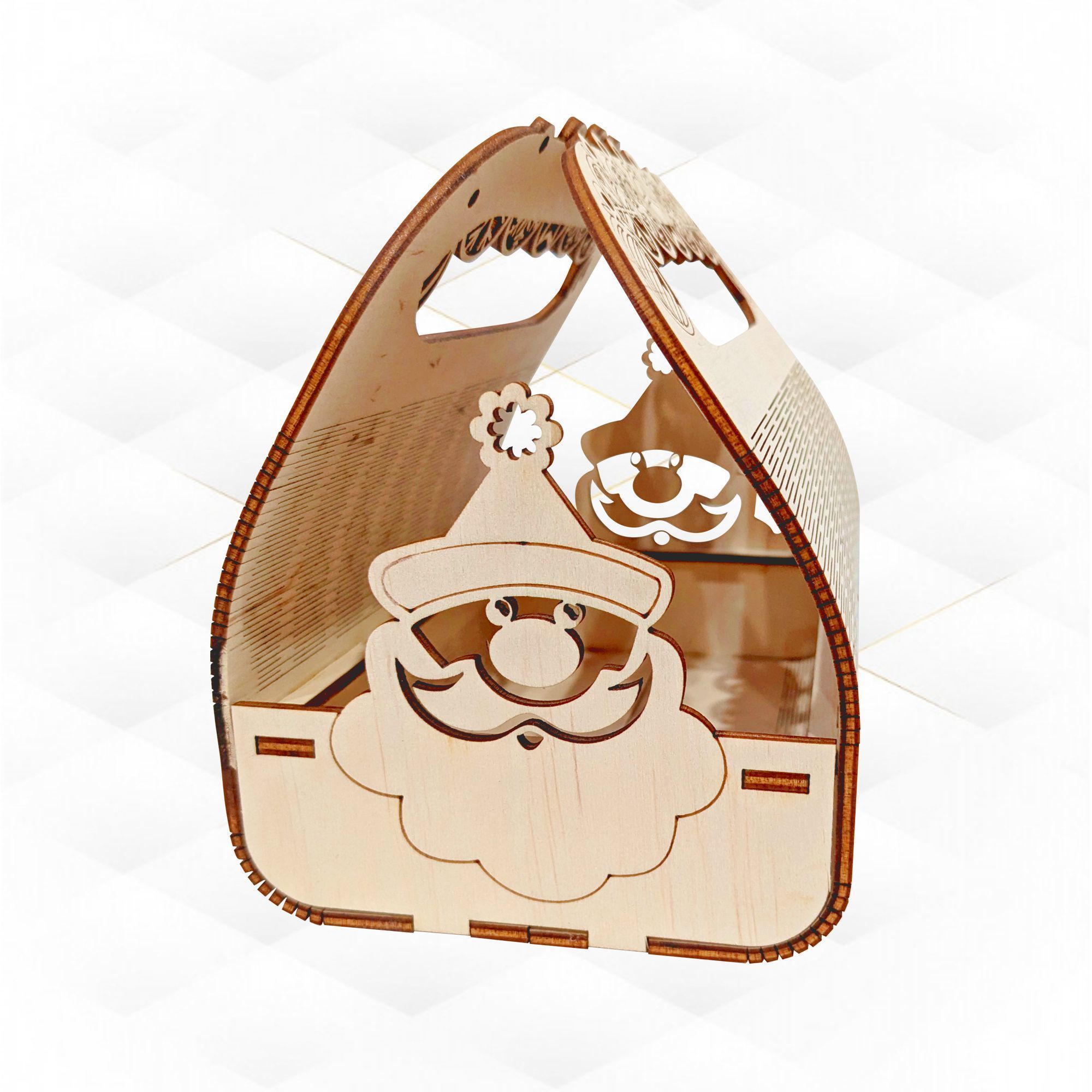 Christmas Santa Basket gift box design laser cut 3D print model_2