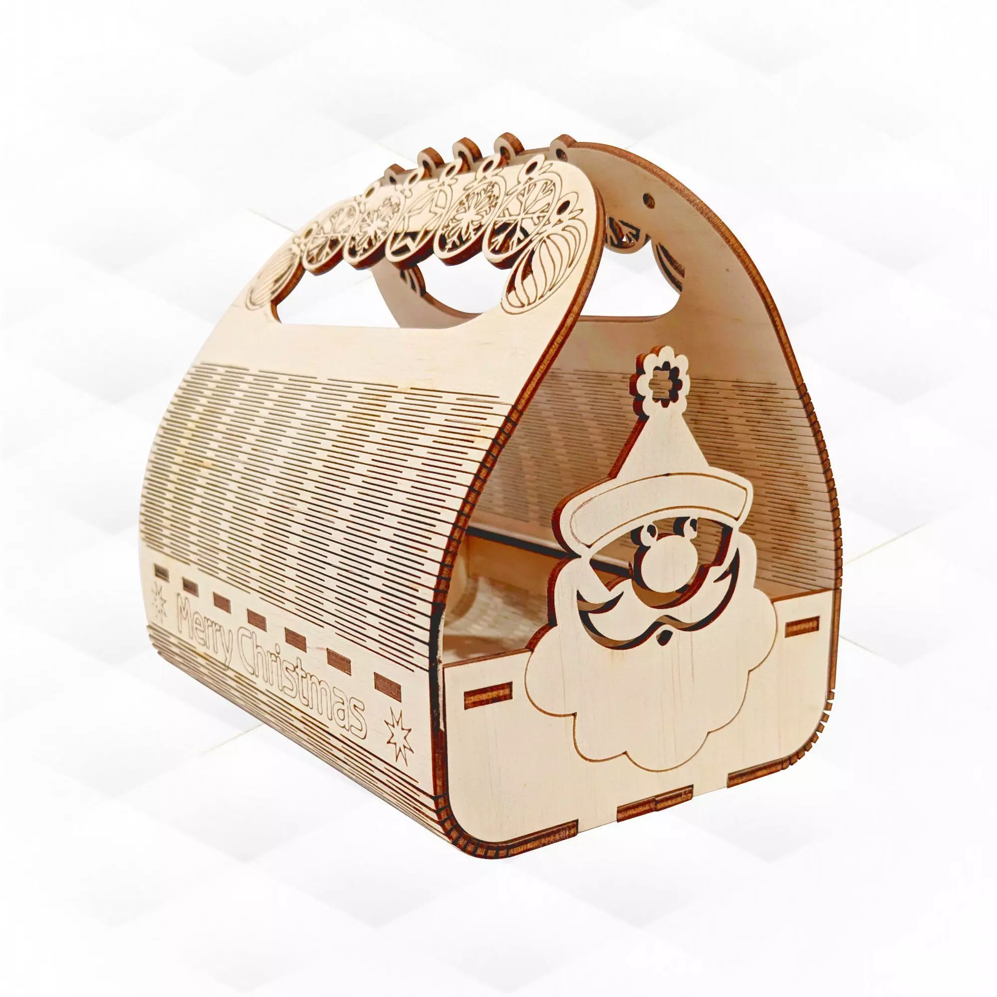 Christmas Santa Basket gift box design laser cut 3D print model_0