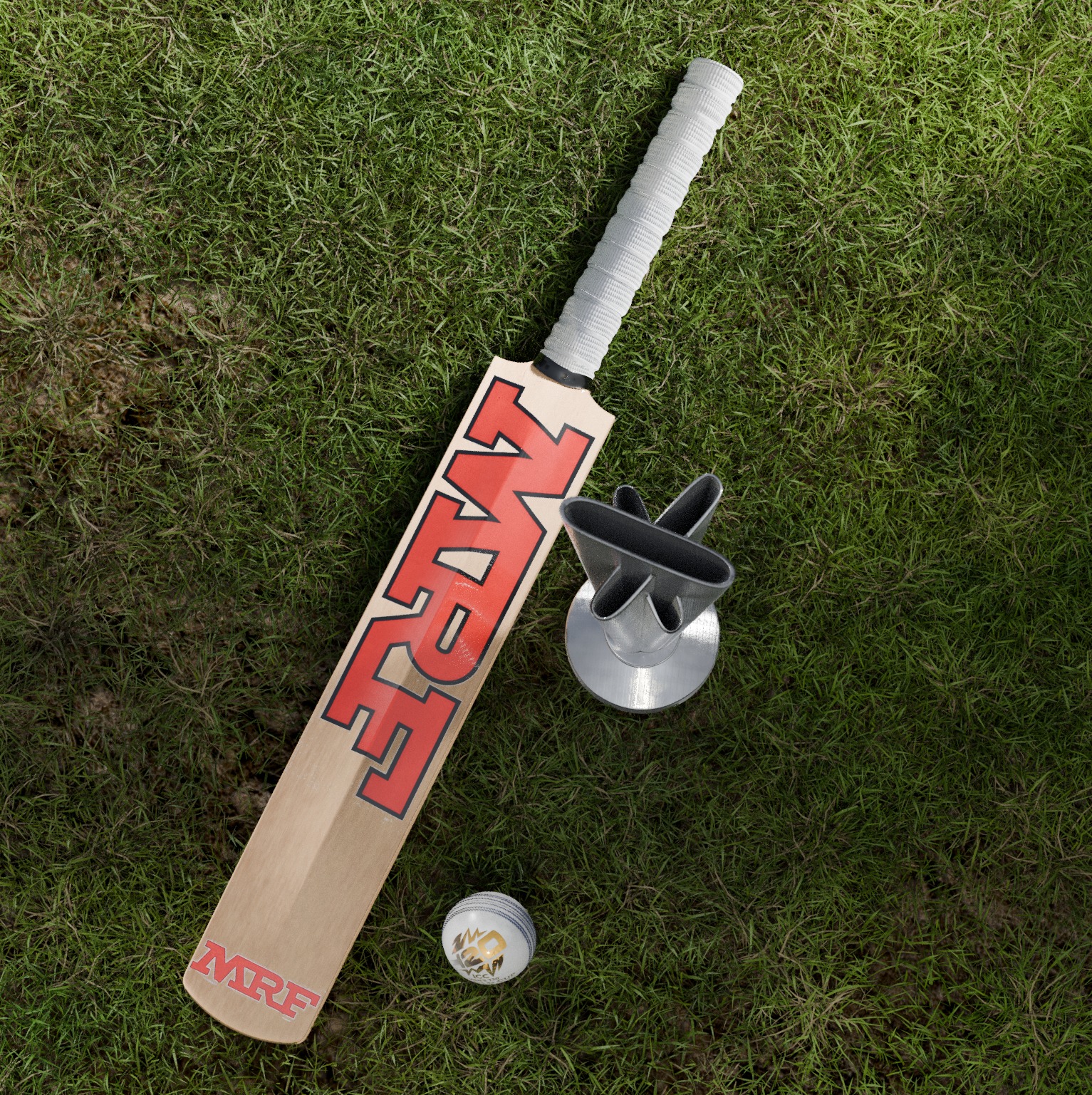 MRF Cricket Bat and Ball with T20 World Cup trophy Low-poly 3D model_7