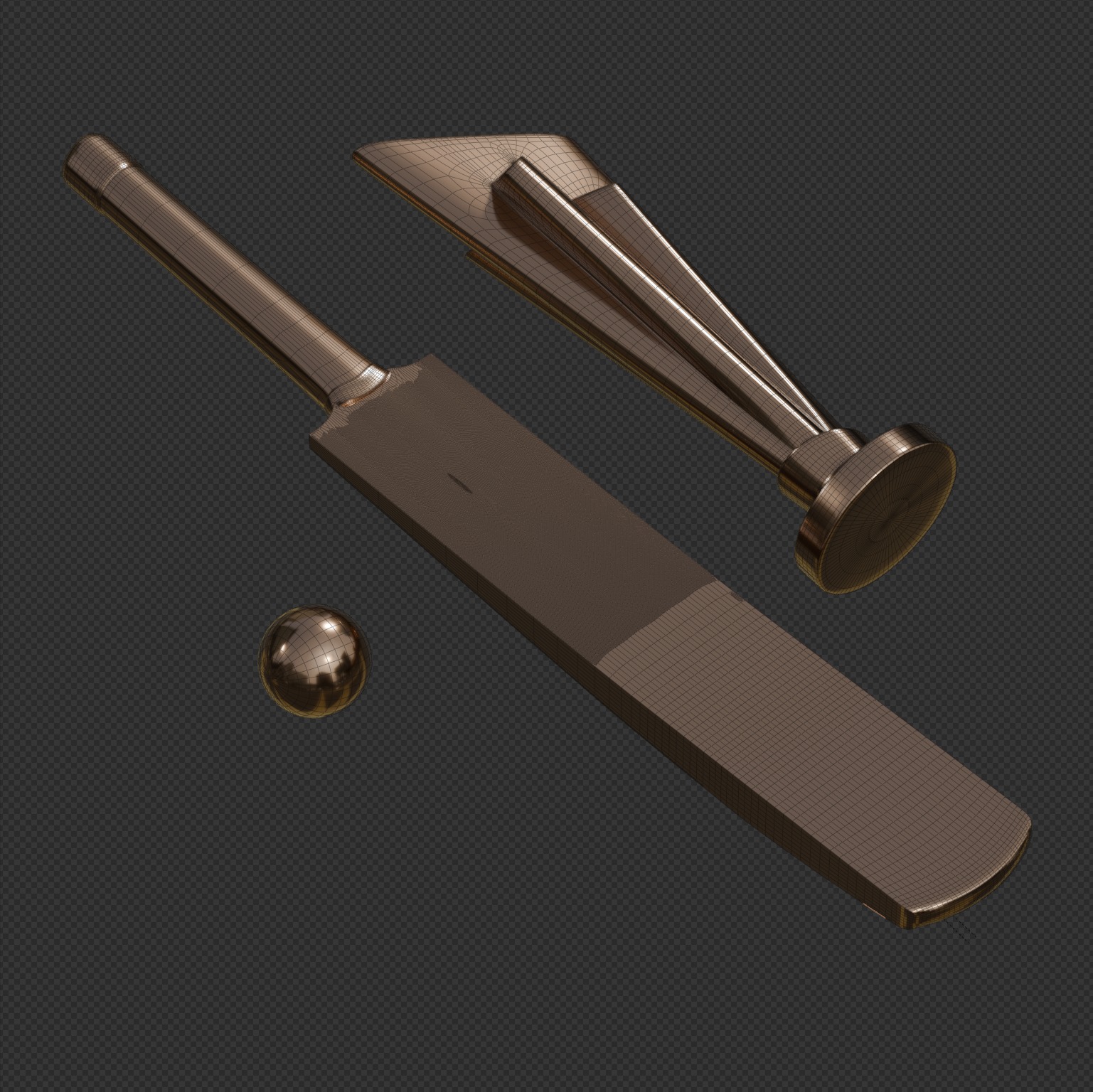 MRF Cricket Bat and Ball with T20 World Cup trophy Low-poly 3D model_11