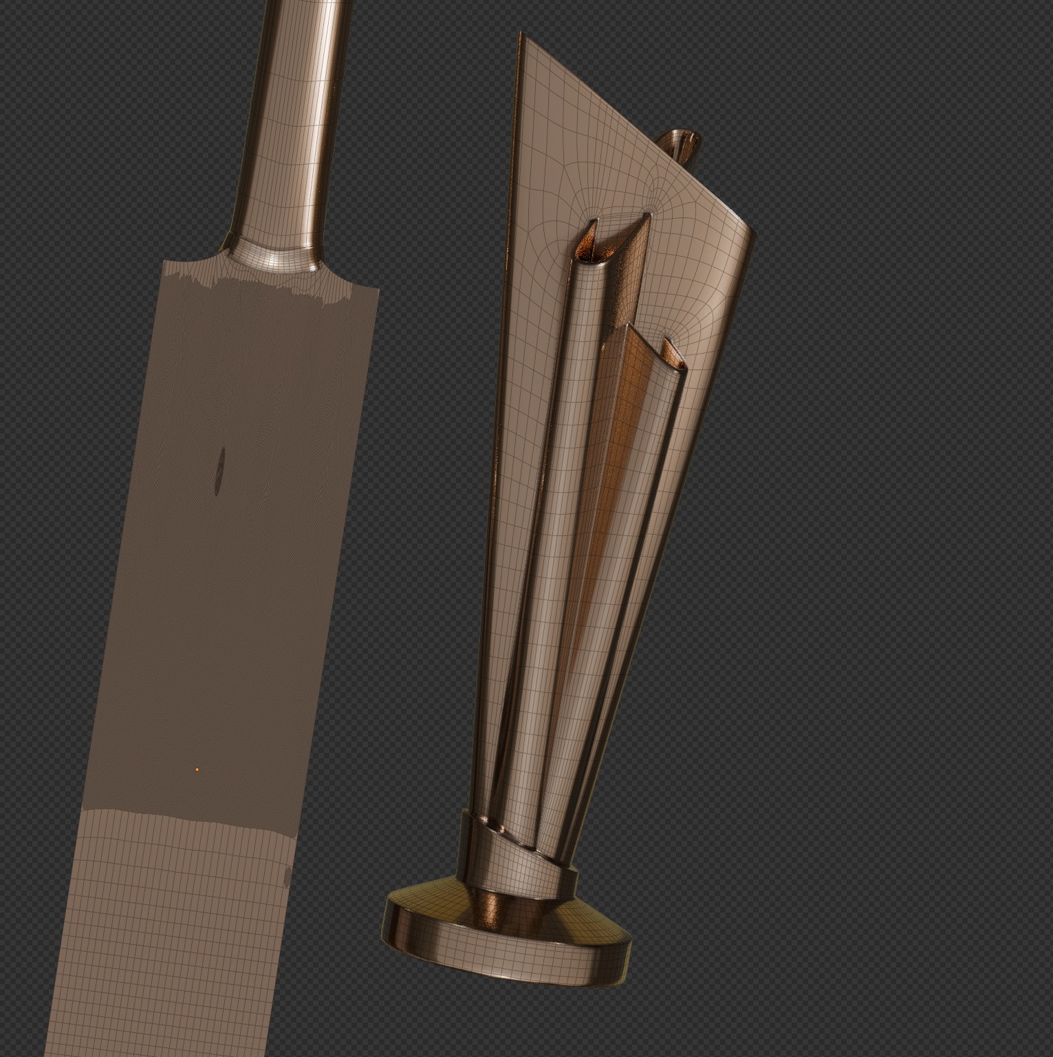 MRF Cricket Bat and Ball with T20 World Cup trophy Low-poly 3D model_12