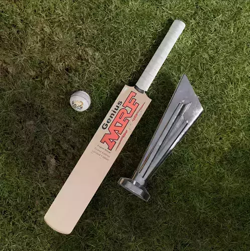 MRF Cricket Bat and Ball with T20 World Cup trophy Low-poly 3D model