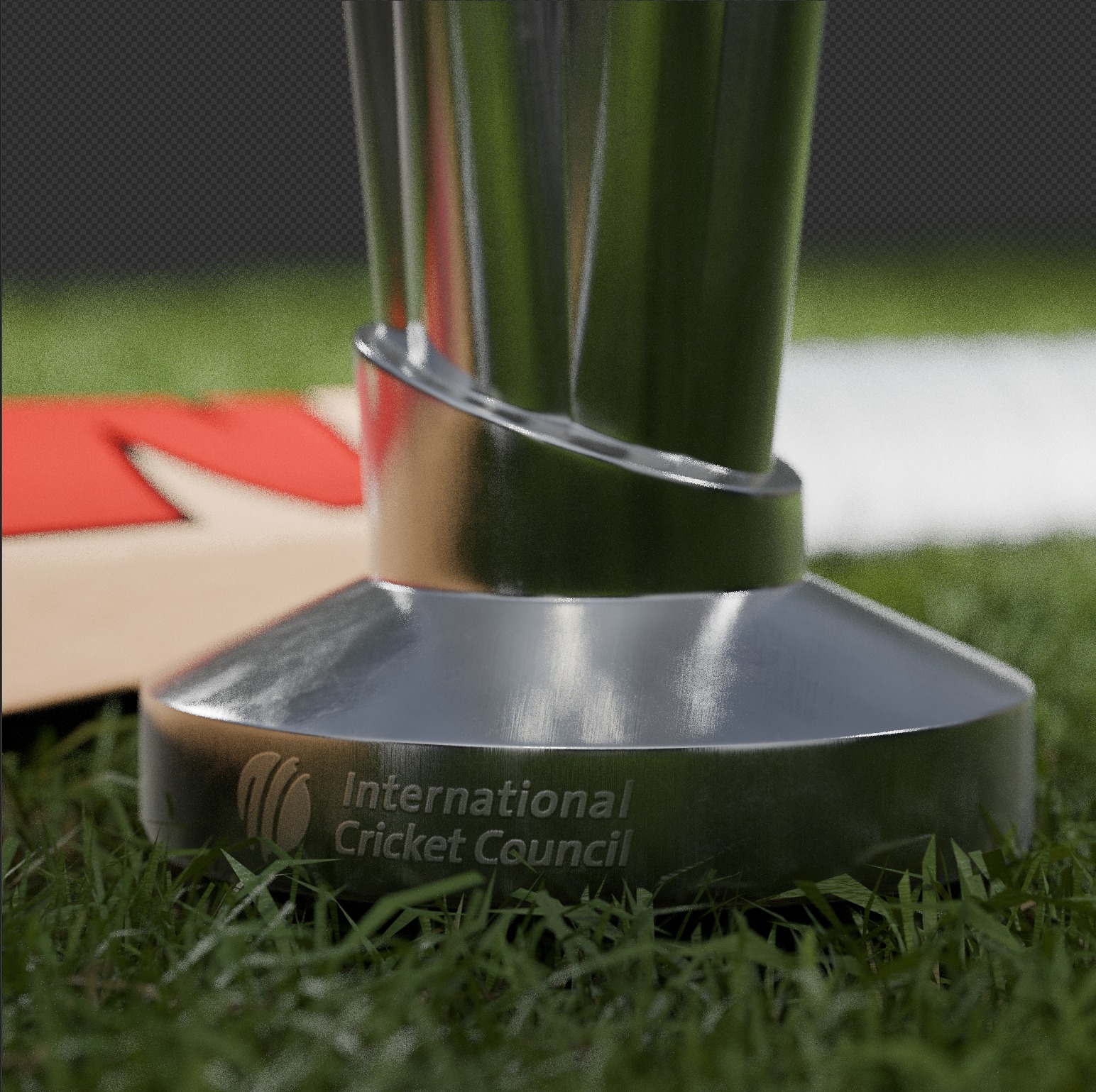 MRF Cricket Bat and Ball with T20 World Cup trophy Low-poly 3D model_2