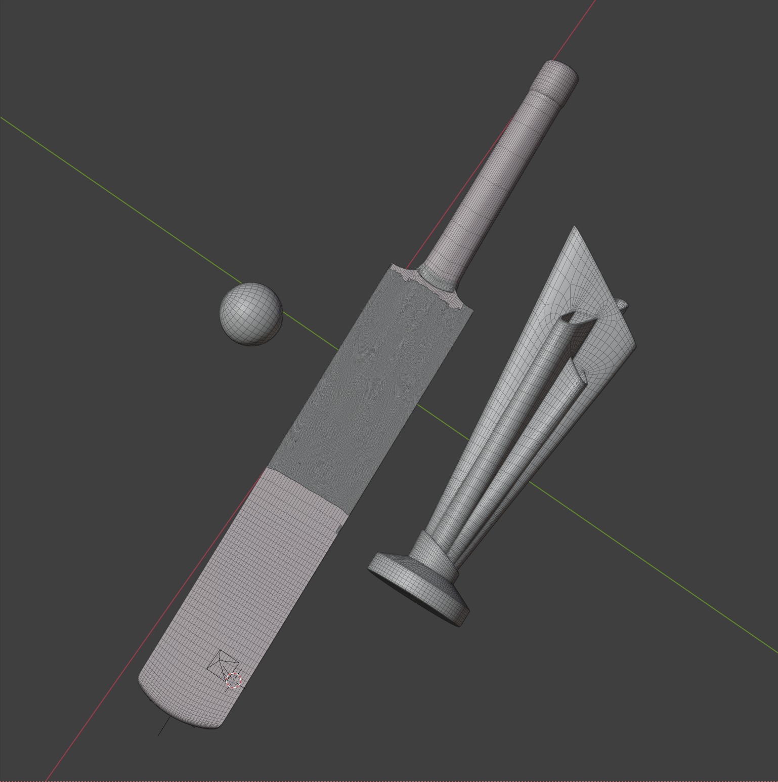MRF Cricket Bat and Ball with T20 World Cup trophy Low-poly 3D model_8