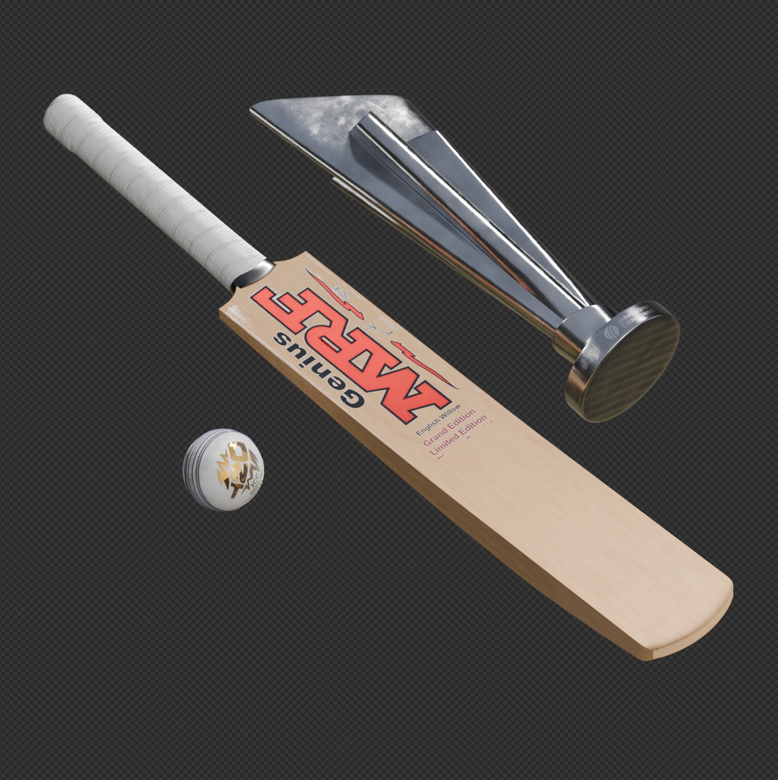 MRF Cricket Bat and Ball with T20 World Cup trophy Low-poly 3D model_10