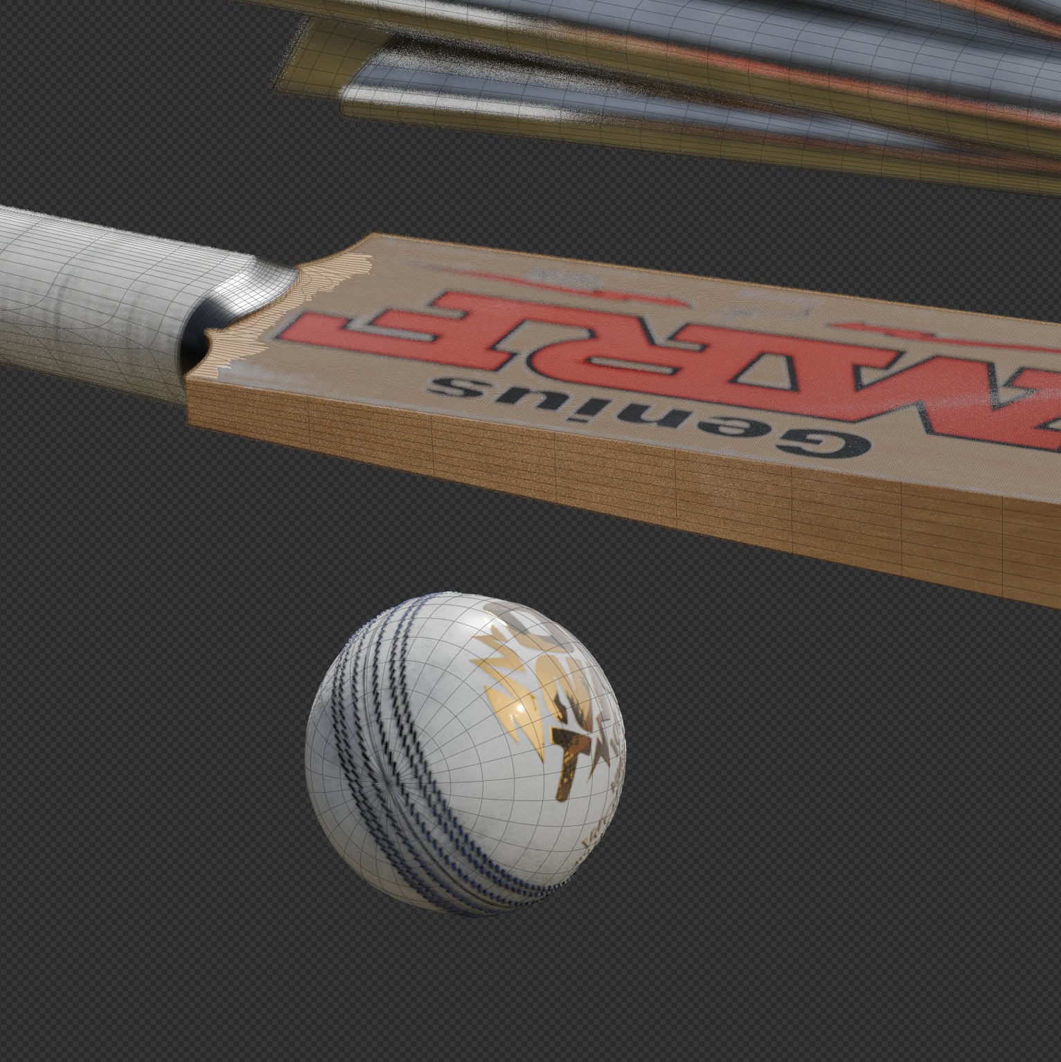 MRF Cricket Bat and Ball with T20 World Cup trophy Low-poly 3D model_13