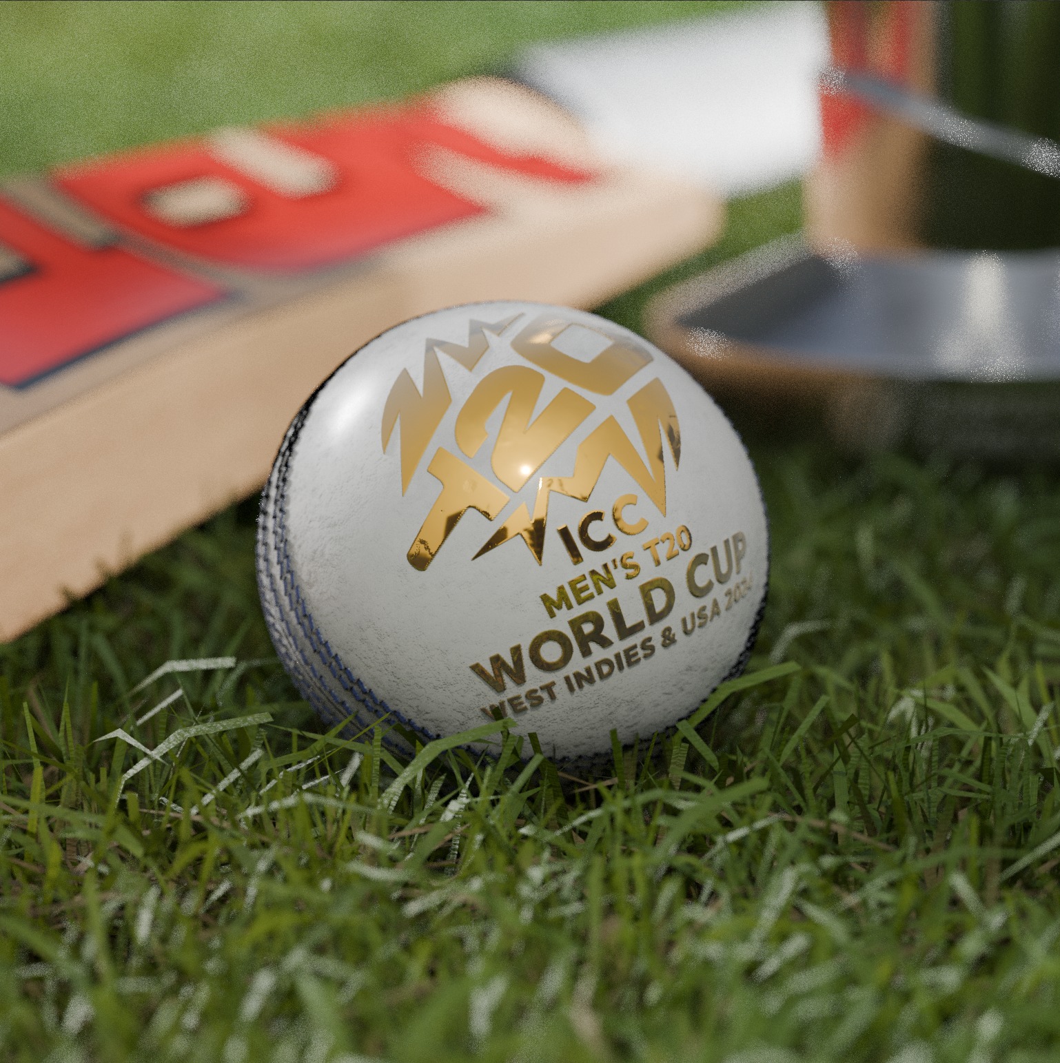 MRF Cricket Bat and Ball with T20 World Cup trophy Low-poly 3D model_4