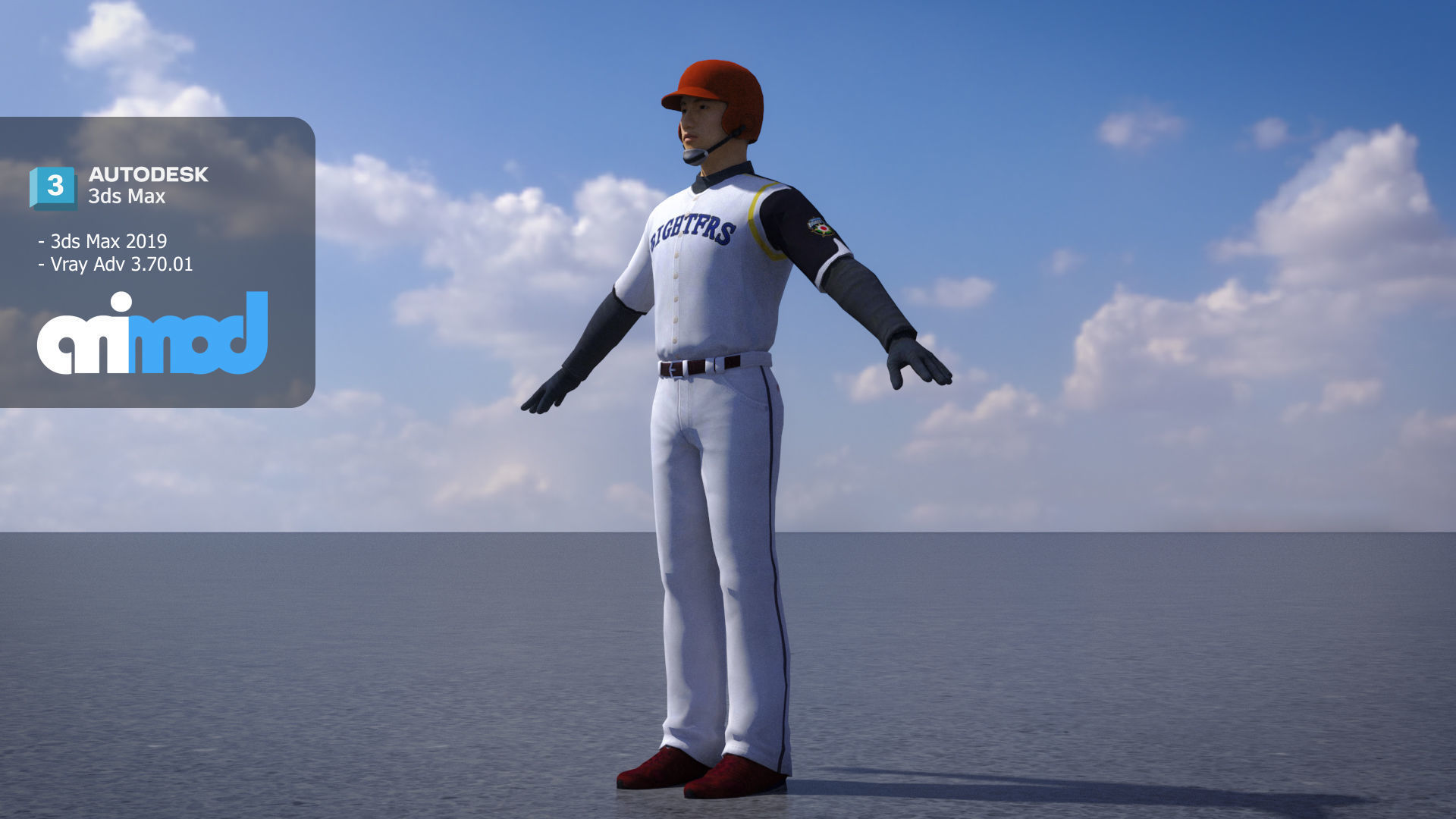 Baseball Player in Red Helmet 3D model_1