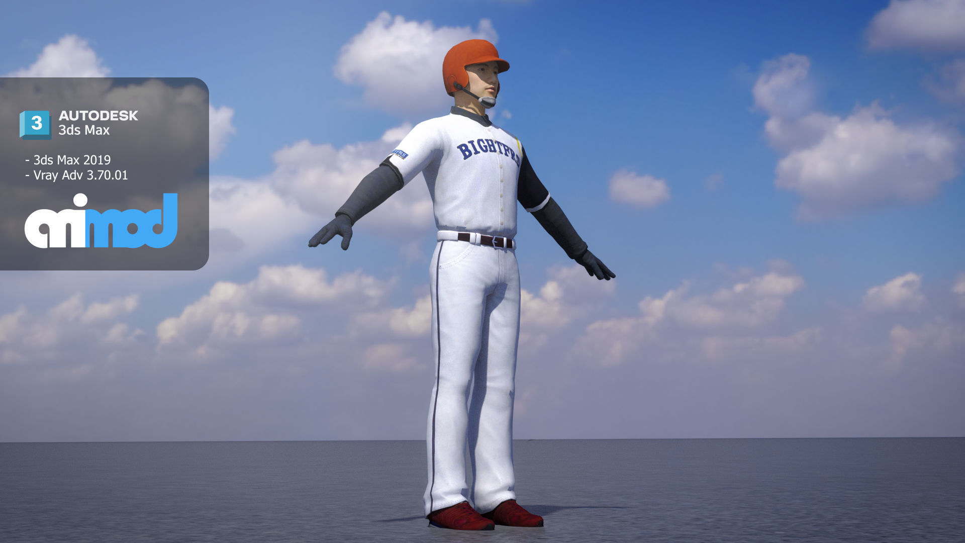Baseball Player in Red Helmet 3D model_2
