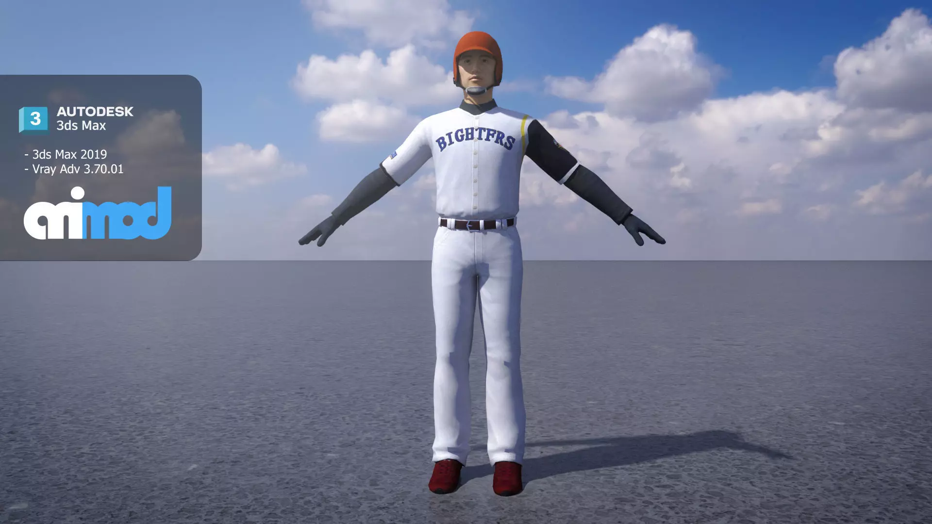 Baseball Player in Red Helmet 3D model_0