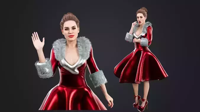 Christmas girl Rigged Low-poly 3D model