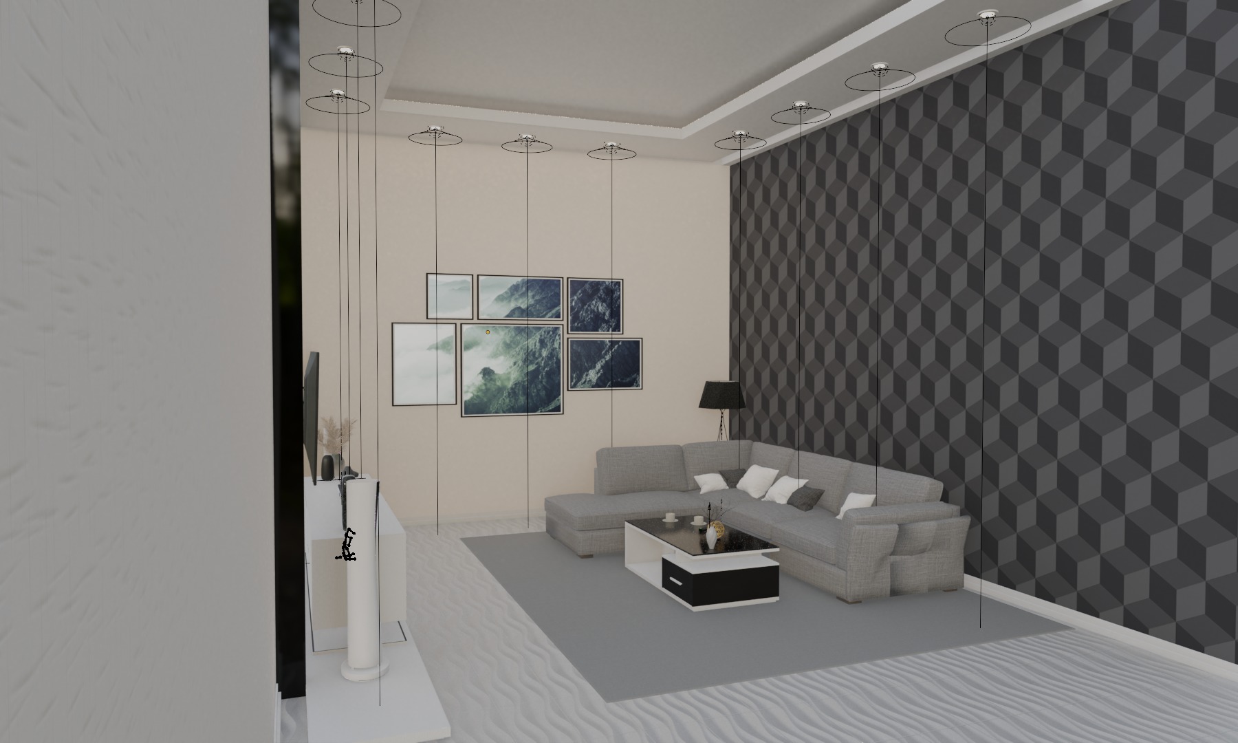 3D Modern Living Room Free 3D model_1