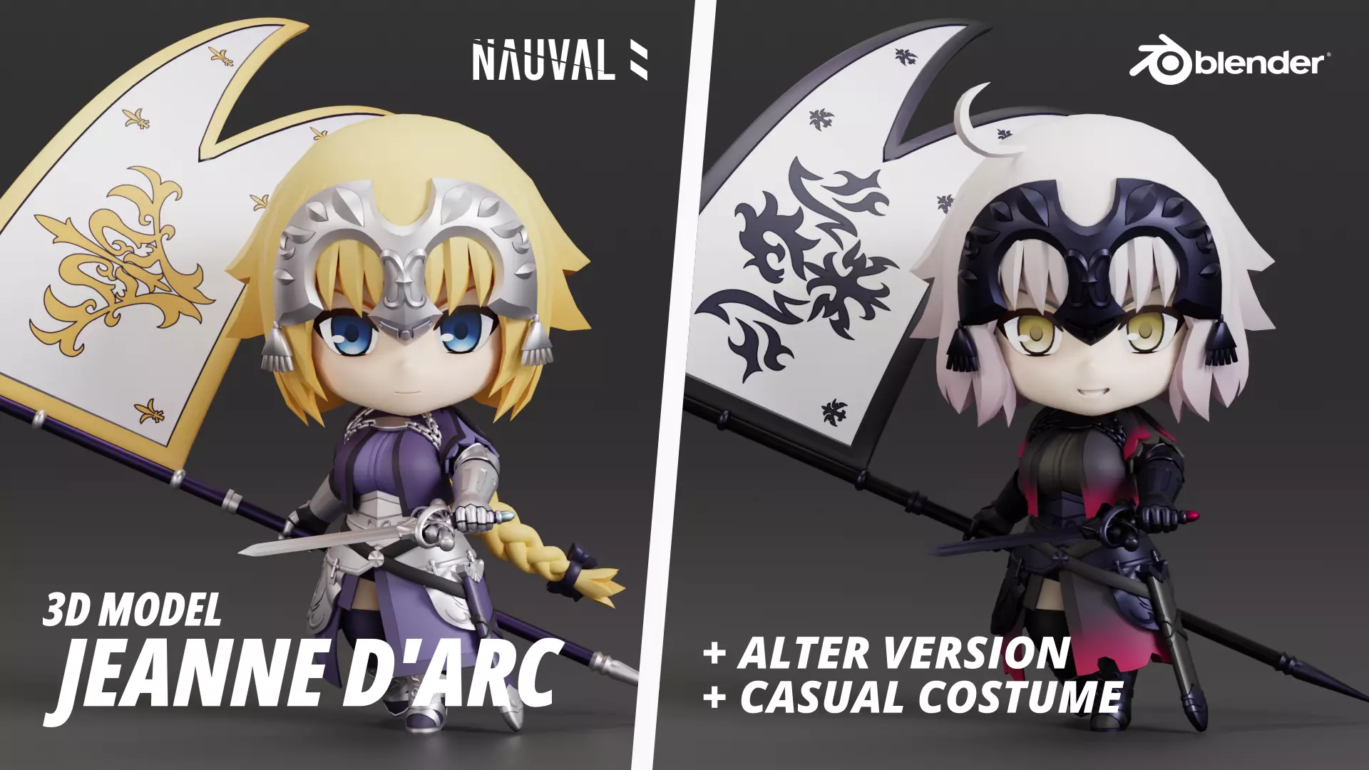 Jeanne DArc Fate - Chibi Low Poly Rigged Blender Model Low-poly 3D model_0