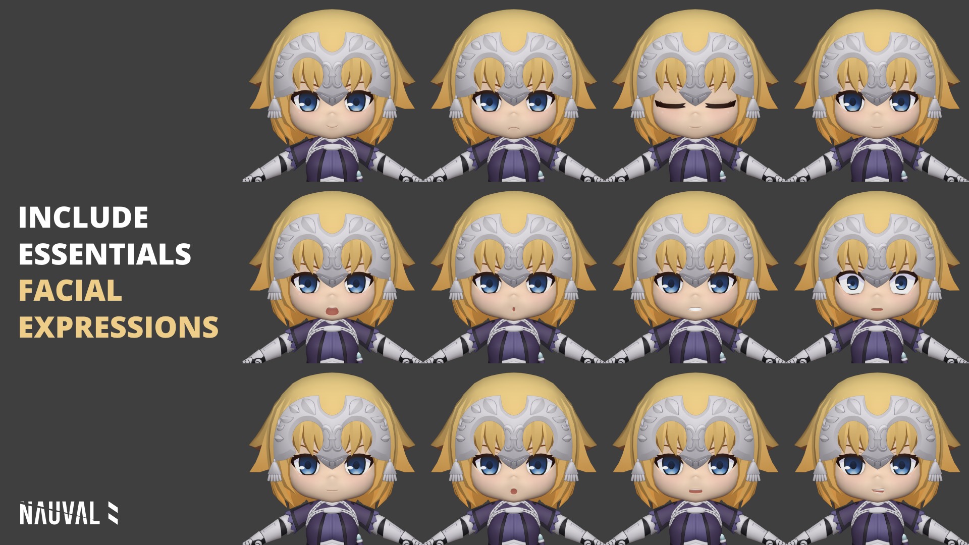 Jeanne DArc Fate - Chibi Low Poly Rigged Blender Model Low-poly 3D model_3