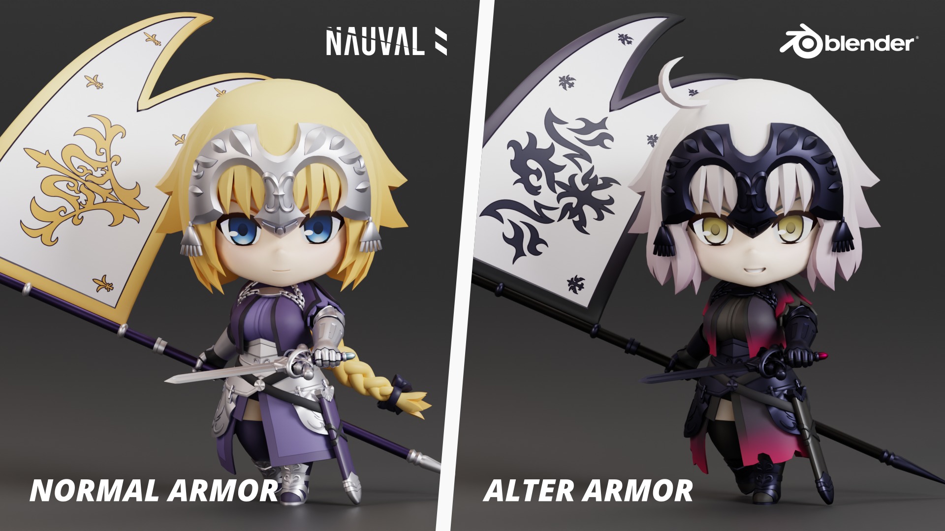Jeanne DArc Fate - Chibi Low Poly Rigged Blender Model Low-poly 3D model_1