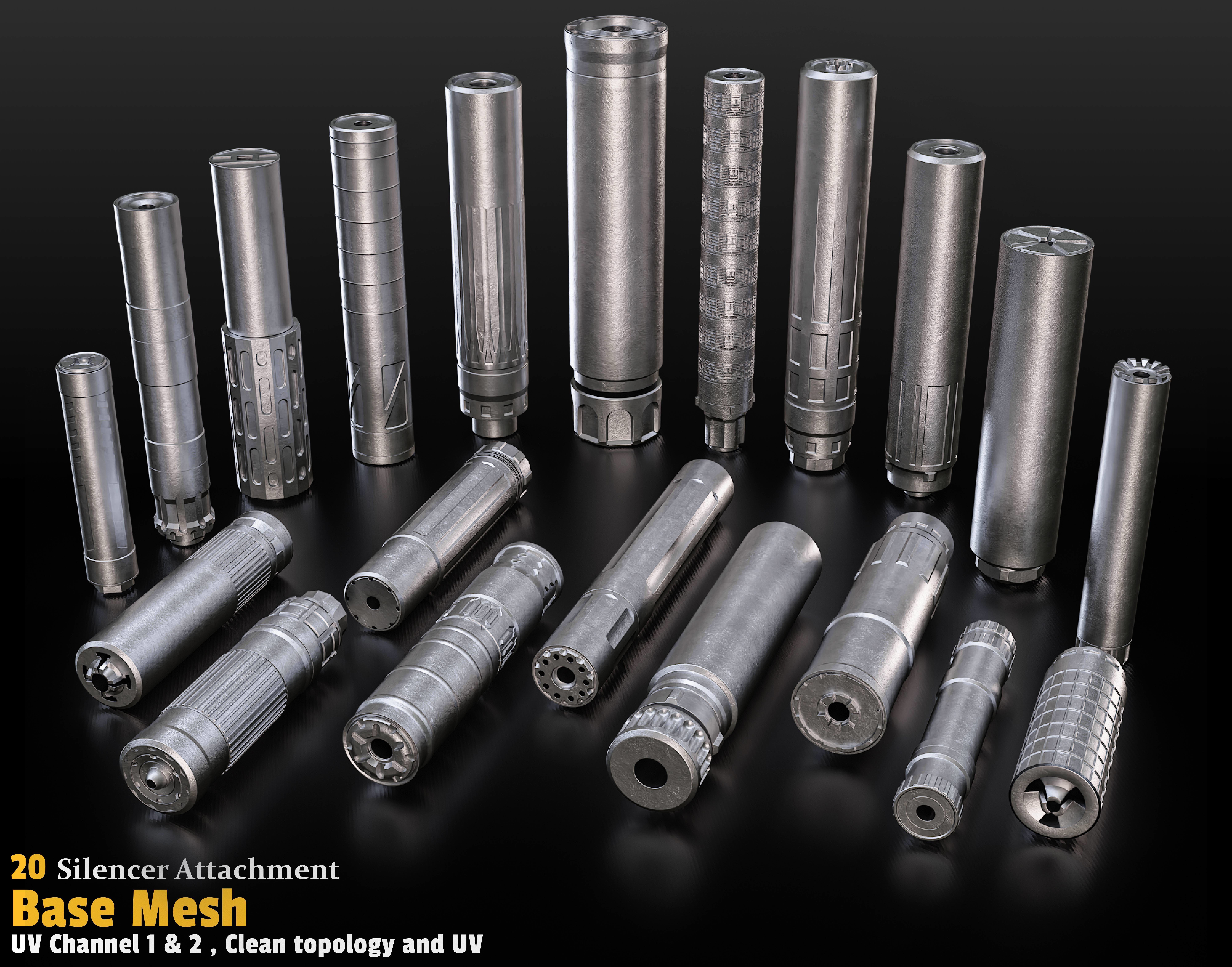 20 Silencer Attachment Base Mesh Low-poly 3D model_1