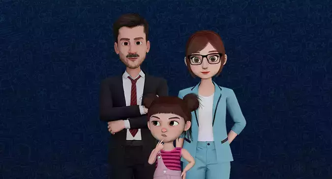 Cartoon Family Rigged 3D model