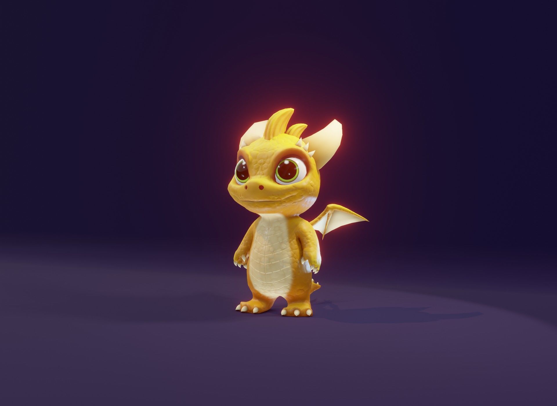 Yellow Animated Cartoon Baby Dragon 3d Model Low-poly 3D model_6