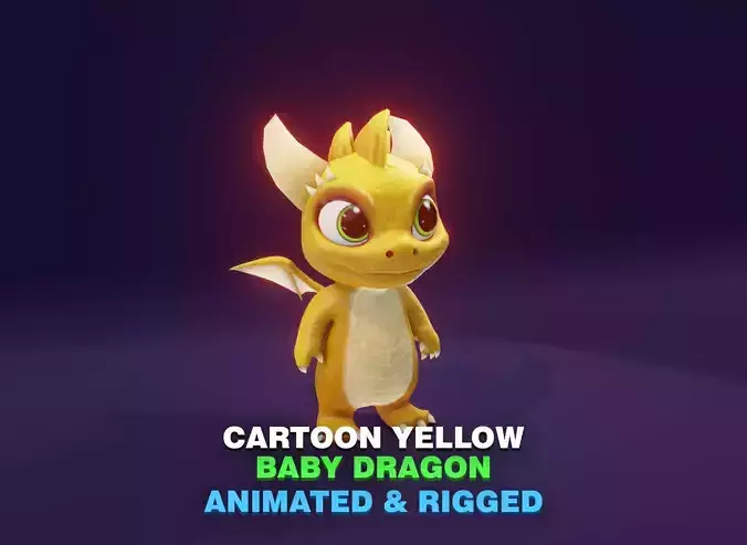 Yellow Animated Cartoon Baby Dragon 3d Model Low-poly 3D model