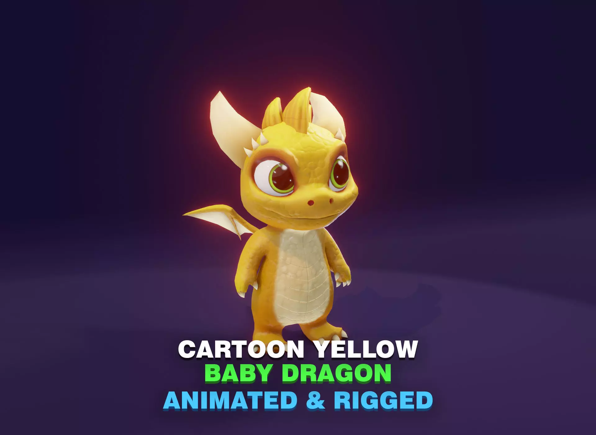 Yellow Animated Cartoon Baby Dragon 3d Model Low-poly 3D model_0