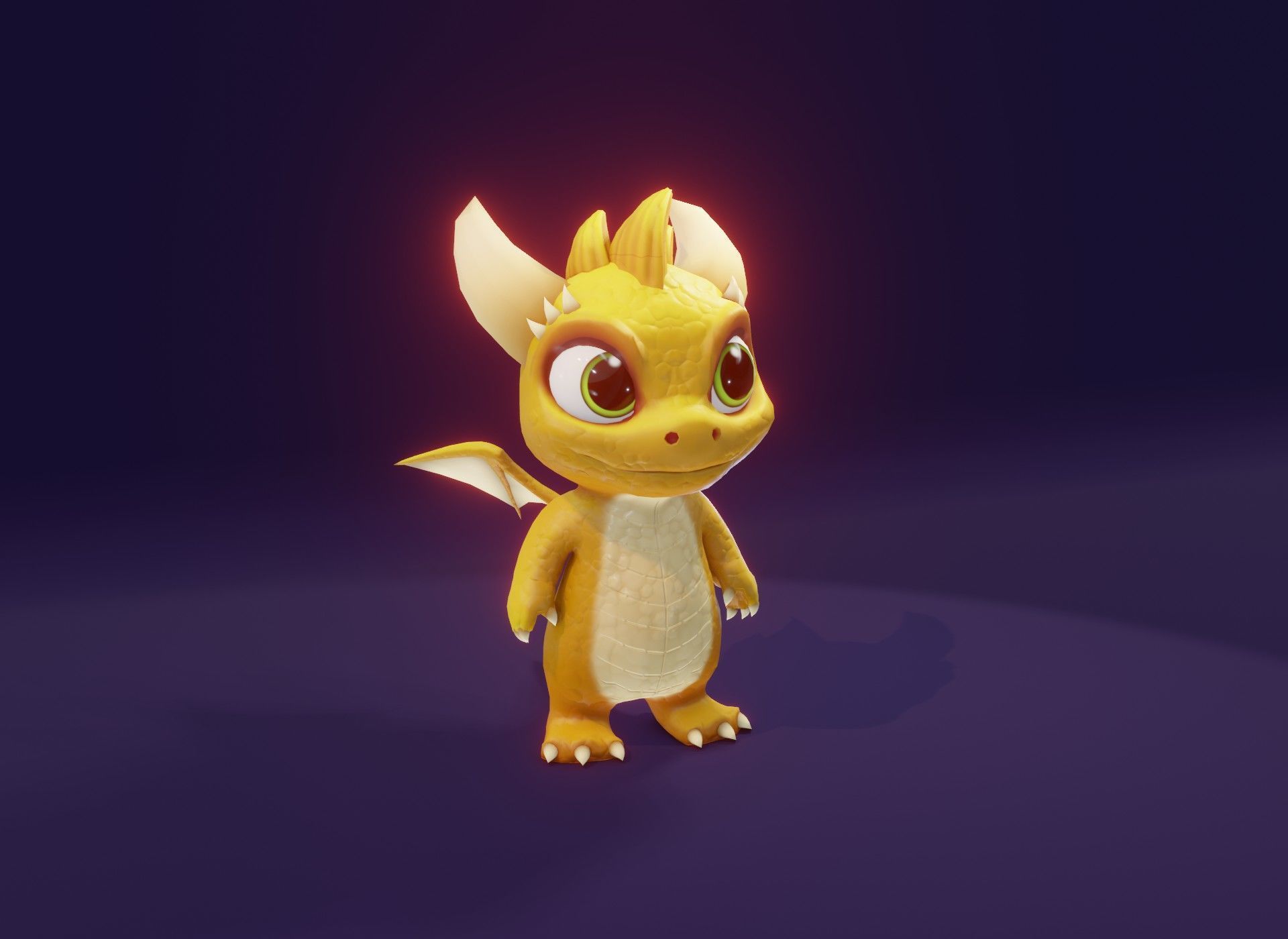 Yellow Animated Cartoon Baby Dragon 3d Model Low-poly 3D model_5