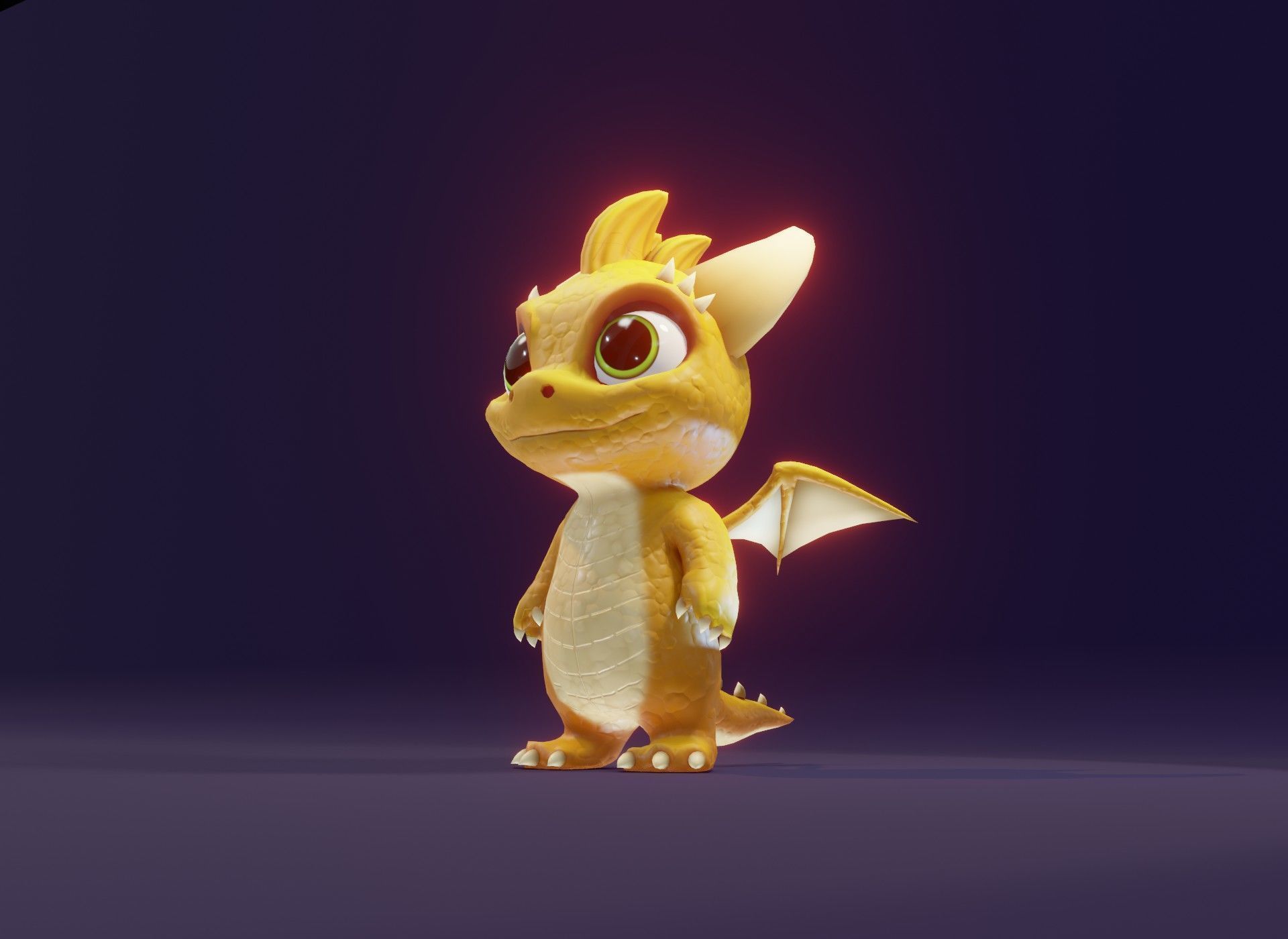 Yellow Animated Cartoon Baby Dragon 3d Model Low-poly 3D model_21