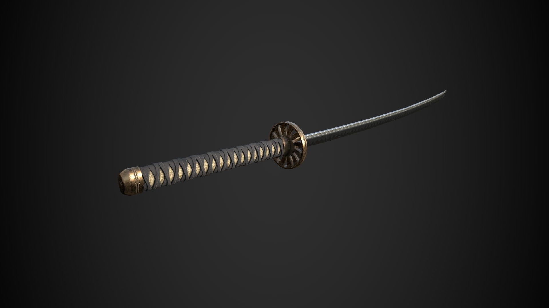 Old Samurai Katana Low-poly 3D model_1