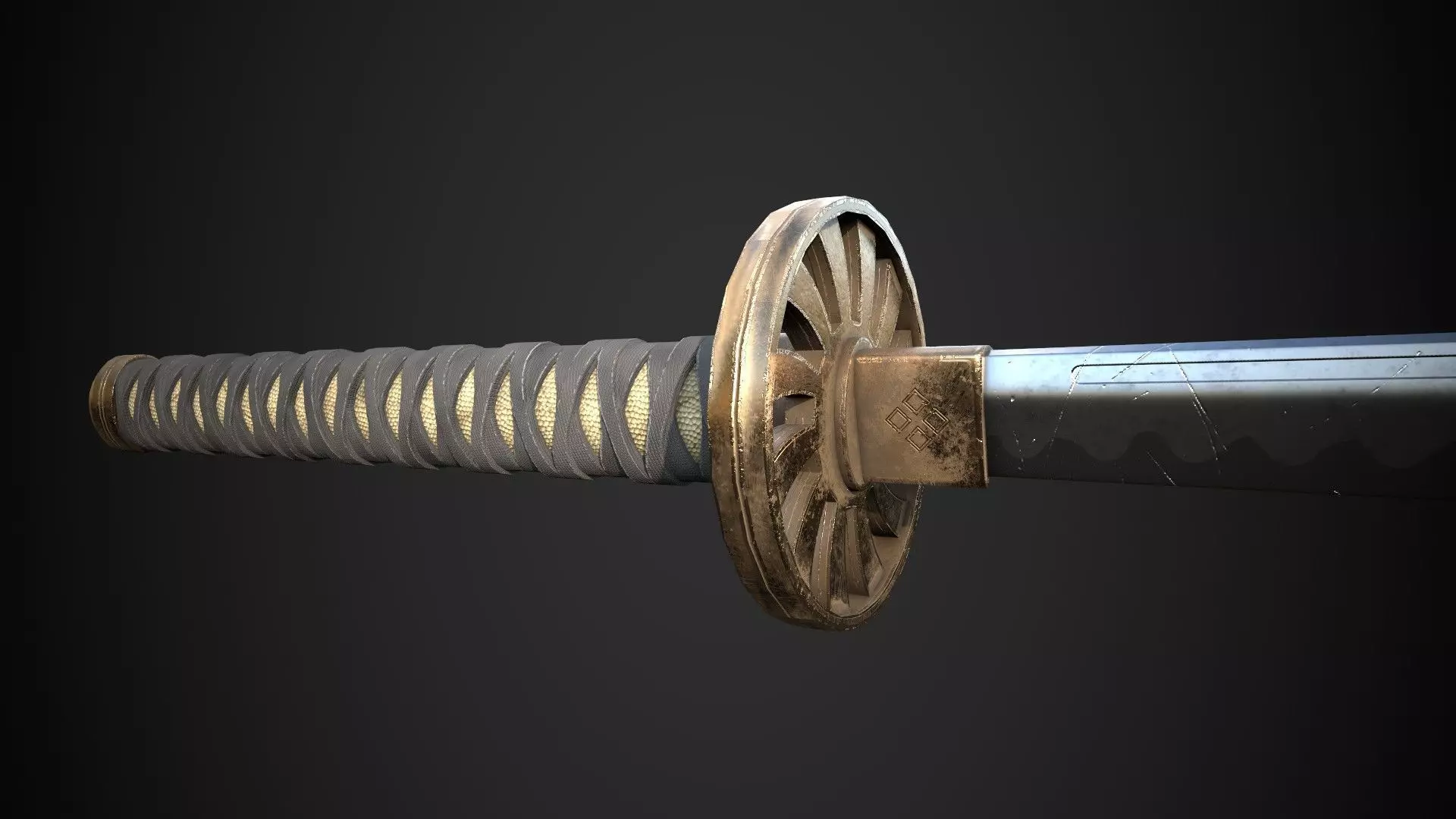 Old Samurai Katana Low-poly 3D model_0