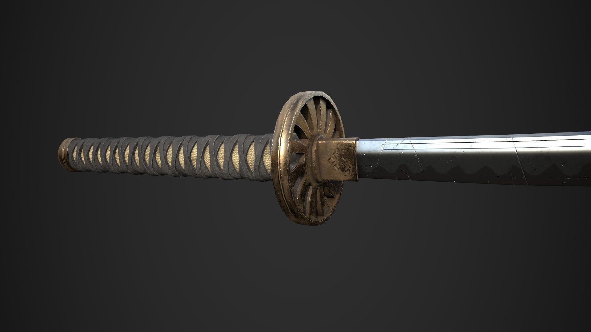 Old Samurai Katana Low-poly 3D model_3