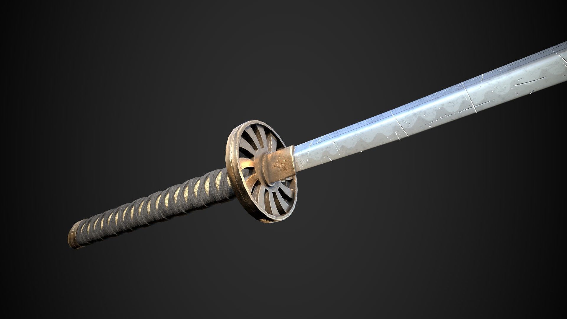 Old Samurai Katana Low-poly 3D model_4