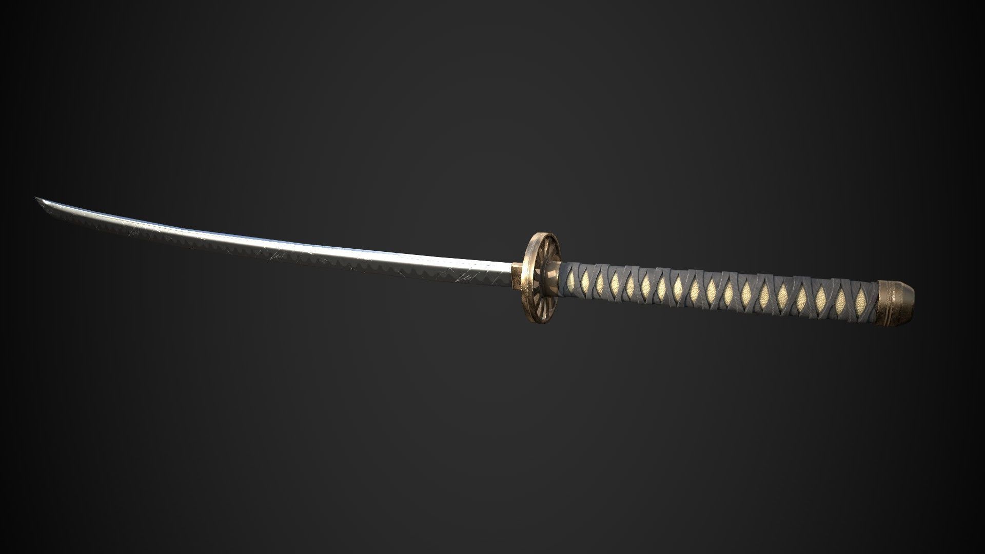 Old Samurai Katana Low-poly 3D model_2